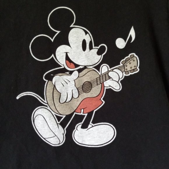 Black Disney Mickey Mouse with Guitar Child Short Sleeve T-Shirt - Picture 2 of 4